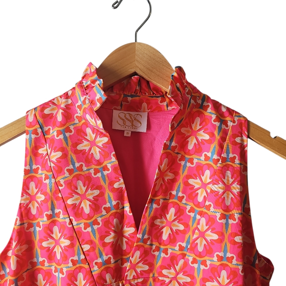 SSYS The LABEL Sawyer Sleeveless Ruffle Neck Pink Patterned Dress SZ XS - Picture 5 of 9